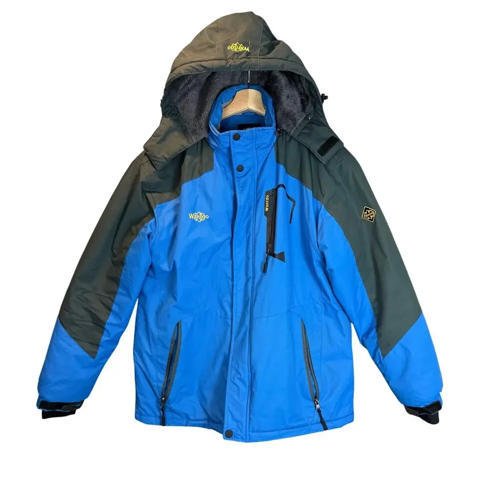 Wantdo Men Winter Ski Jacket Coat Hooded Parka Blue Gray Waterproof M Medium